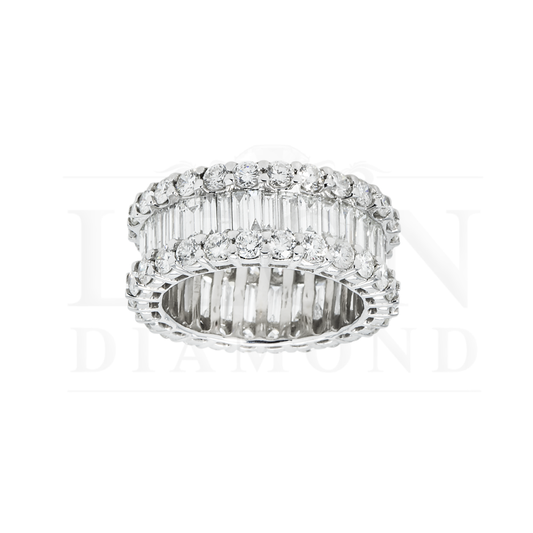 14K White Gold Baguette & Round Cut Diamond Eternity Ring 6.41Ct (Size 6.5) Earrings