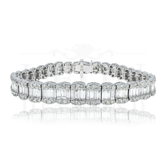 14K White Gold Baguette & Round Diamond Bracelet 13.0Ct Bracelets