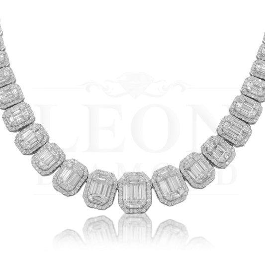 14K White Gold Baguette & Round Graduated Diamond Chain 27.03Ct Chains