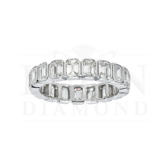 14K White Gold Bezel Set Emerald Diamond Eternity Ring 3.70Ct (Size 6-7.5) Rings