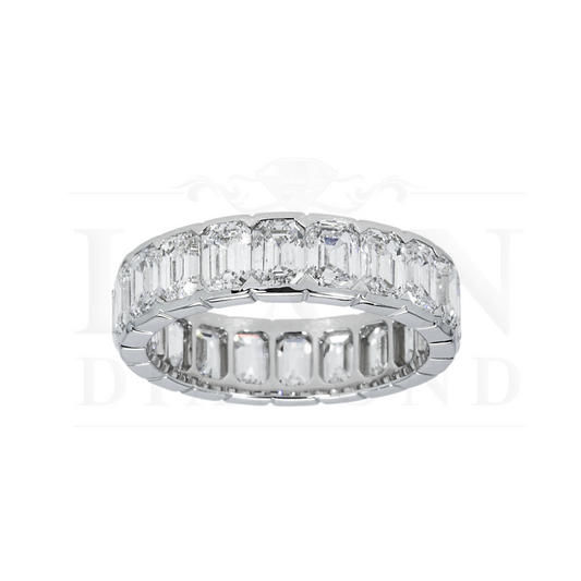 14K White Gold Bezel Set Emerald Diamond Eternity Ring 4.90Ct (Size 5.75) Rings