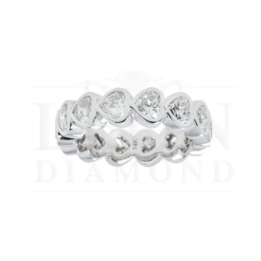 14K White Gold Bezel Set Heart Cut Diamond Eternity Ring 3.20Ct (Size 6.75) Rings