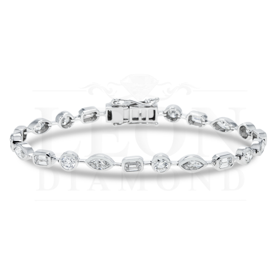 14K White Gold Bezel Set Multi Cut Diamond Satellite Bracelet 4.30Ct Bracelets