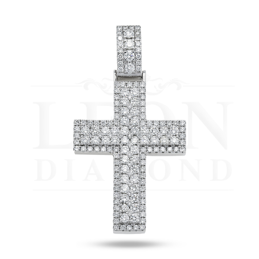 14K White Gold Bilevel Round Diamond Cross Pendant 6.70Ct