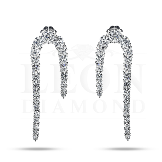 14K White Gold Curved Round Diamond Drop Earrings 5.05Ctw