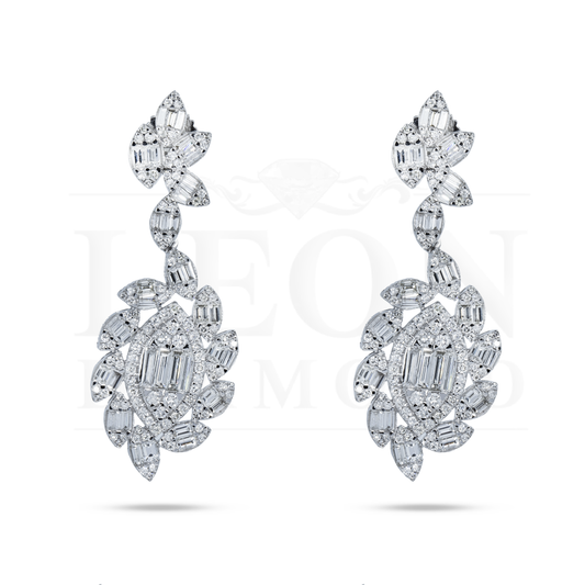 14K White Gold Detailed Diamond Drop Earrings 5.18Ctw