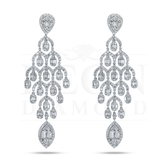 14K White Gold Diamond Chandelier Drop Earrings 4.97Ctw