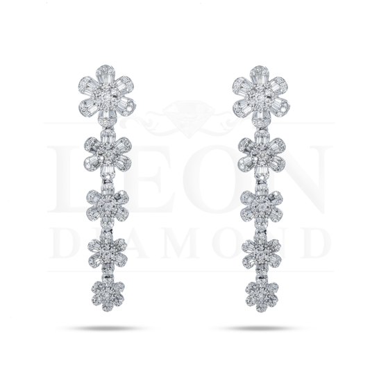 14K White Gold Diamond Flower Vine Drop Earrings 2.47Ctw