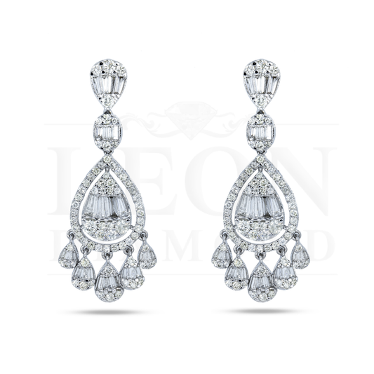 14K White Gold Diamond Teardrop Earrings 4.17Ctw