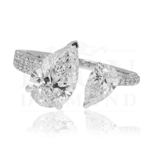 14K White Gold Double Pear Cut Diamond Ring 2.97Ctw Bridal