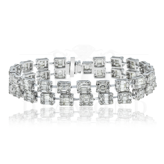 14K White Gold Double Row Baguette Diamond Bracelet 11.70Ct Bracelets