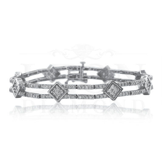 14K White Gold Double Row Design Round Diamond Bracelet 3.06Ct Bracelets