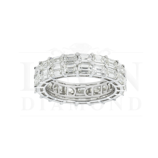 14K White Gold Double Row Emerald Cut Diamond Eternity Ring 7.12Ct (Size 8) Rings