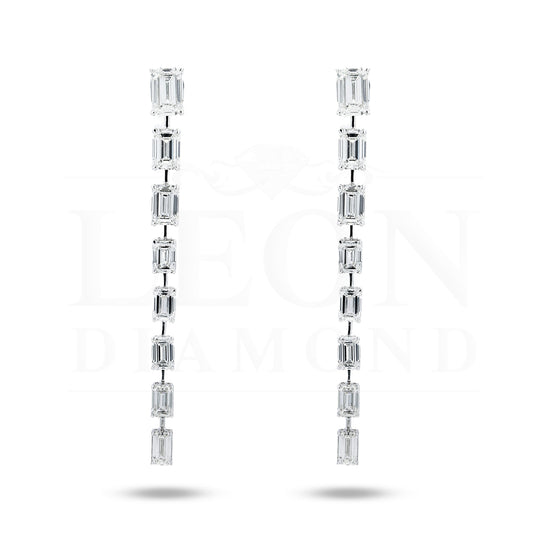 14K White Gold Emerald Cut Diamond Graduated Drop Earrings 13.54Ctw