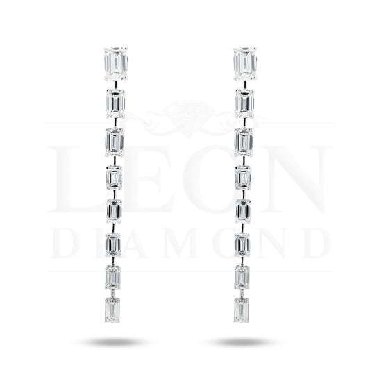 14K White Gold Emerald Cut Diamond Graduated Drop Earrings 13.54Ctw