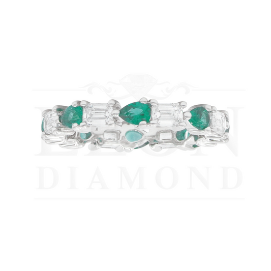 14K White Gold Emerald Cut Diamond & Pear Eternity Ring Rings