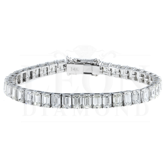 14K White Gold Emerald Cut Diamond Tennis Bracelet 23.54Ct Bracelets