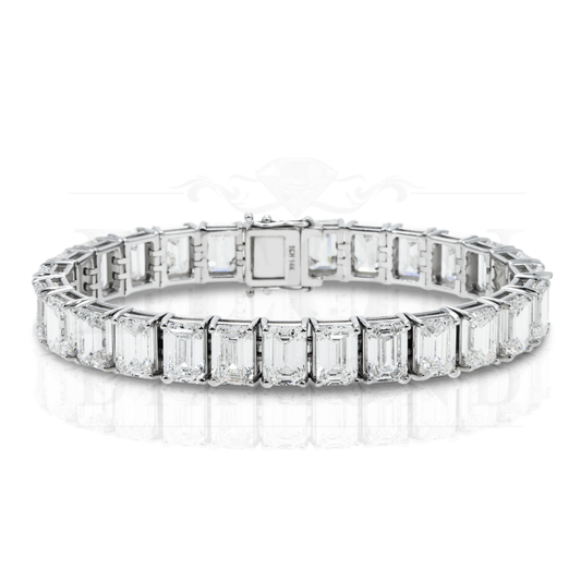 14K White Gold Emerald Cut Diamond Tennis Bracelet 34.93Ct Bracelets