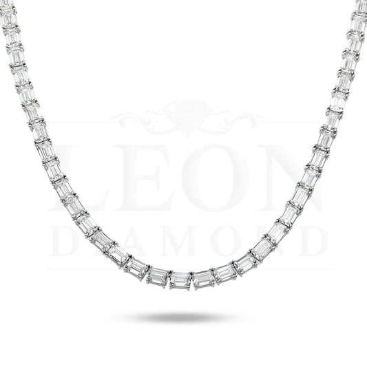 14K White Gold Emerald Cut Diamond Tennis Chain 106.80Ct Chains