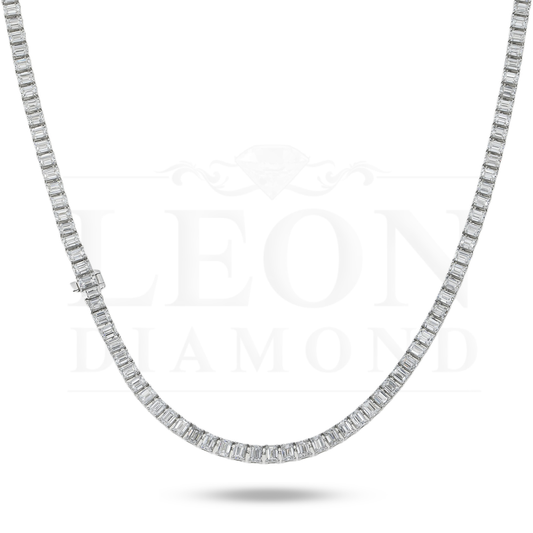 14K White Gold Emerald Cut Diamond Tennis Chain 21.04Ct Chains