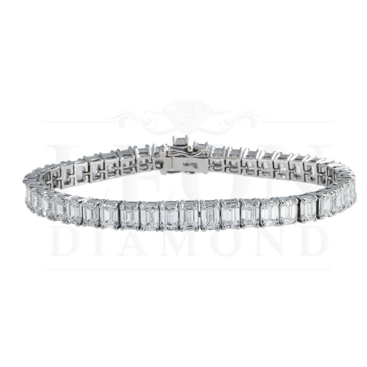 14K White Gold Emerald Cut Dimond Tennis Bracelet 19.43Ct Bracelets