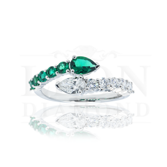 14K White Gold Emerald & Diamond Snake Wrap Ring 1.20Ctw Rings