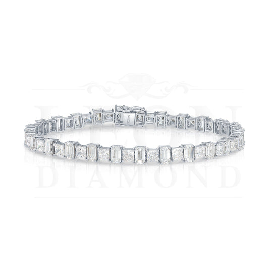 14K White Gold Emerald & Radiant Cut Diamond Bracelet 13.72Ctw Bracelets