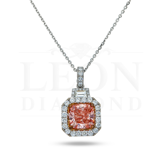 14K White Gold Fancy Pink Cushion Diamond Pendant & Chain Necklace 3.98Ctw Necklace