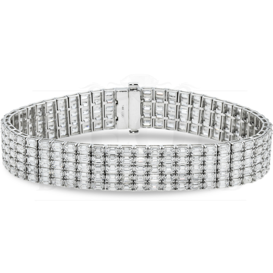 14K White Gold Five Row Emerald Cut Diamond Bracelets