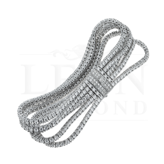 14K White Gold Five Row Round Cut Diamond Bracelet 15.44Ct Bracelets