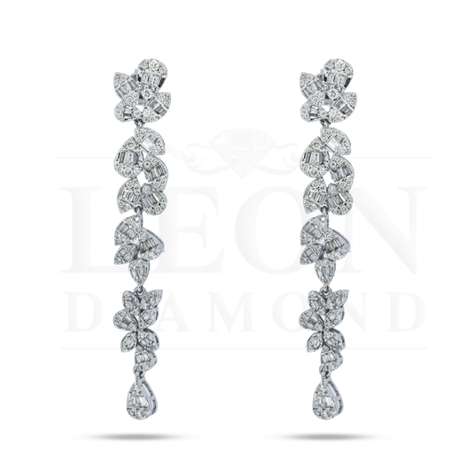 14K White Gold Flower Vine Diamond Drop Earrings 2.83Ctw