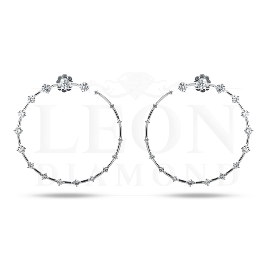 14K White Gold Front Facing Diamond Droplet Hoop Earrings 2.76Ctw