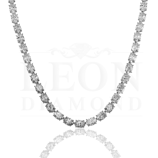 14K White Gold Full Oval Cut Diamond Chain 178.33Ct Necklace