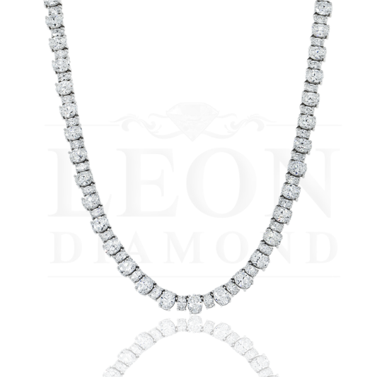 14K White Gold Full Oval Cut Diamond Chain 43.56Ct Chains