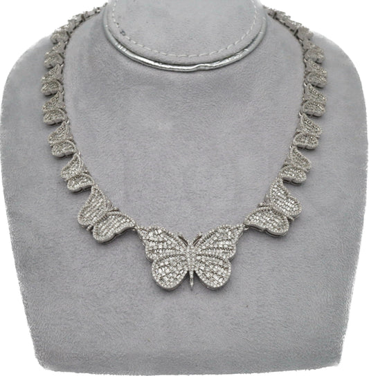 14K White Gold Graduated Baguette Butterfly Chain 12.72Ct Chains