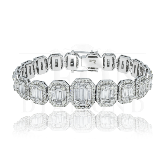 14K White Gold Graduated Baguette Diamond Bracelet 9.76Ct Bracelets