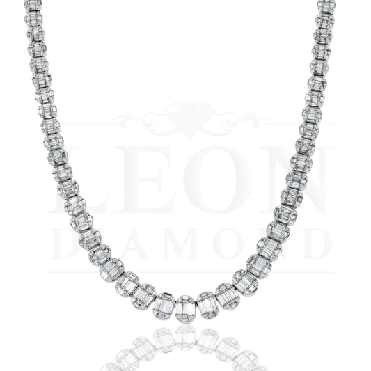 14K White Gold Graduated Baguette Diamond Chain 16.55Ct Chains