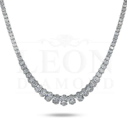 14K White Gold Graduated Oval Cut Diamond Necklace 37.37Ct Necklace