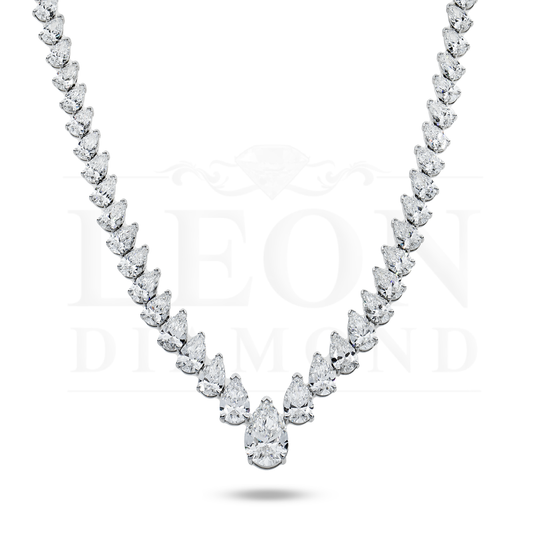 14K White Gold Graduated Pear Cut Diamond Necklace 45.79Ct Necklace