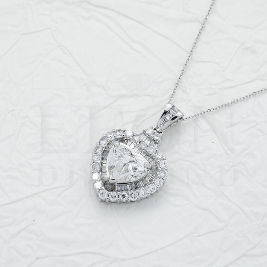 14K White Gold Heart Cut Diamond Pendant & Chain Necklace 4.76