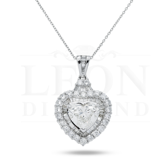 14K White Gold Heart Cut Diamond Pendant & Chain Necklace 4.76