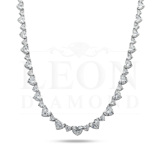 14K White Gold Heart Cut Diamond Tennis Chain 50.20Ct Necklace