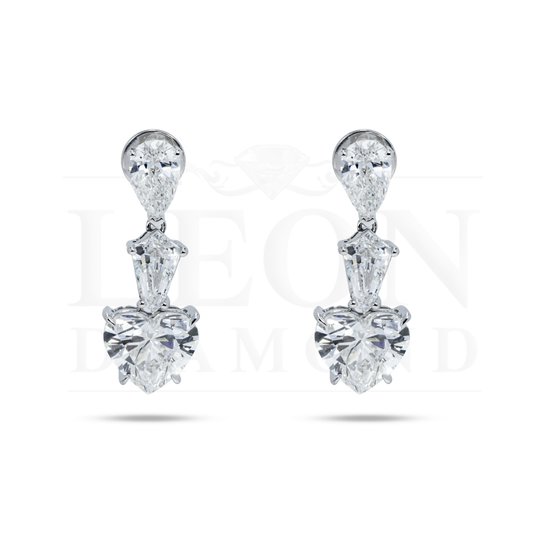 14K White Gold Heart Diamond Drop Earrings 9.84Ctw