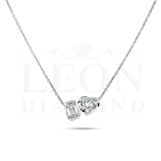 14K White Gold Heart & Emerald Cut Double Diamond Necklace 3.58Ctw Necklace