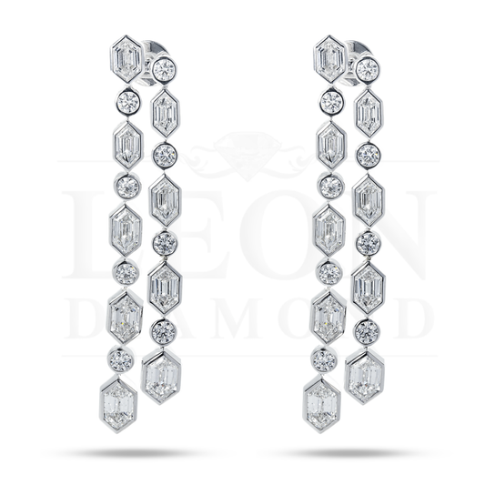 14K White Gold Hexagon Cut Diamond Geometric Drop Earrings 10.90Ct