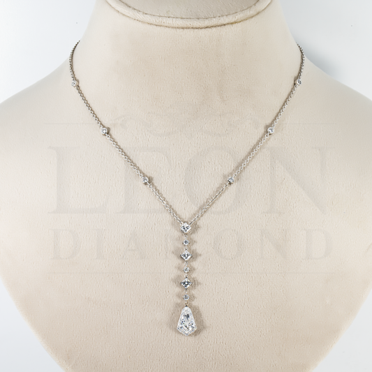 14K White Gold Kite & Princess Cut Diamond Drop Necklace 6.09Ct Necklace