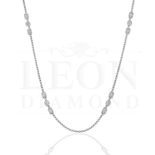 14K White Gold Long Diamond Chain Necklace 7.68Ct Necklace