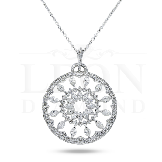 14K White Gold Marquise & Round Diamond Dreamcatcher Necklace 3.69Ct Necklace