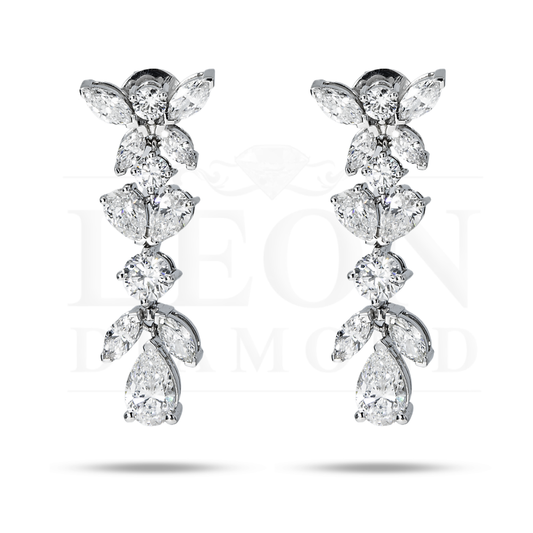 14K White Gold Marquise Round & Pear Cut Diamond Drop Earrings 7.0Ctw