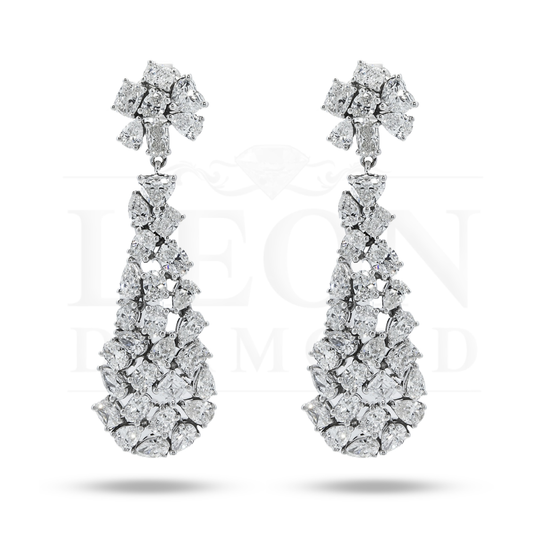 14K White Gold Multi Cut Diamond Drop Earrings 8.59Ct (1 Of 3 Matching Set)